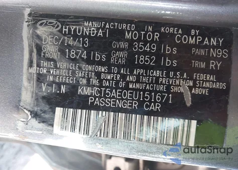 2014 Hyundai Accent Gs from USA, damaged, VIN KMHCT5AE0EU151671